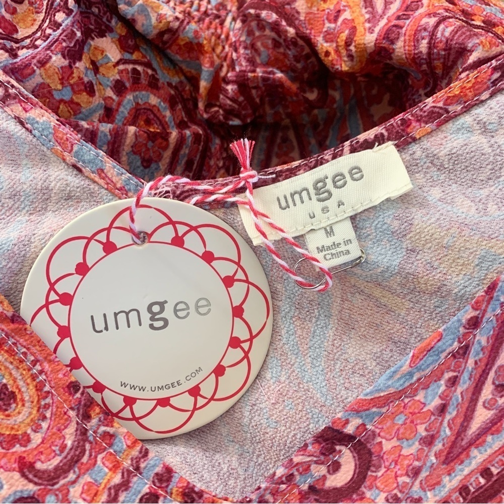 NEW Umgee Paisley Print Med Balloon Sleeves V-Neck Flowy Statement Sleeves - Picture 11 of 13